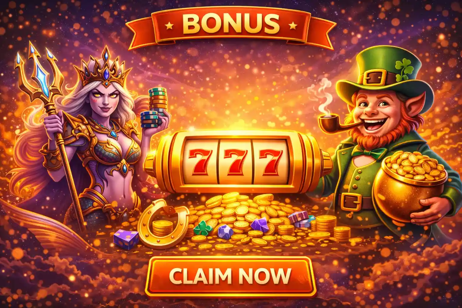 Lucky leprechaun with slot machine and gold pot offering big casino bonuses in Singapore