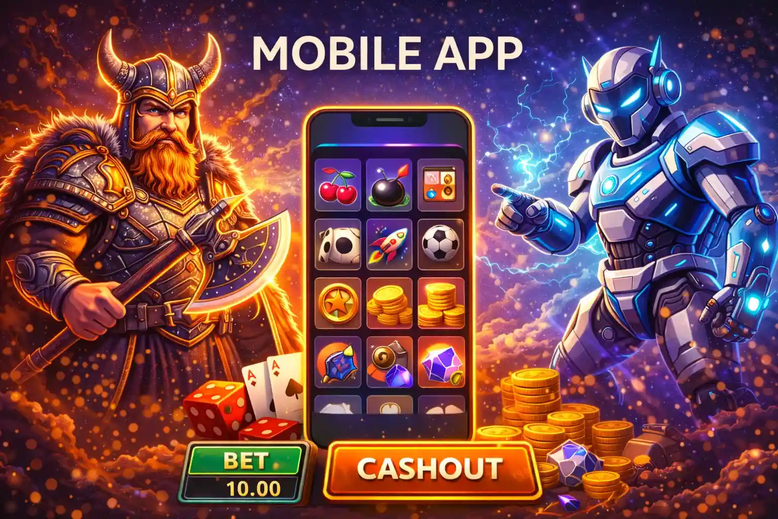 Modern smartphone displaying casino games, bet and cashout buttons for mobile gambling in Singapore